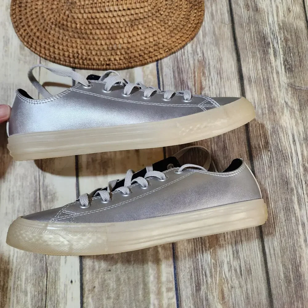 Converse Chuck Taylor All star low top metallic silver shoes youth 5.5 woman 7.5